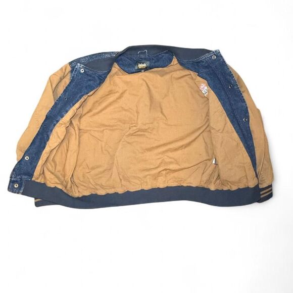 Vintage Dunbrooke Men's Castrol Racing Varsity Jacket Denim Tan Sleeves Size XL - Picture 3 of 7